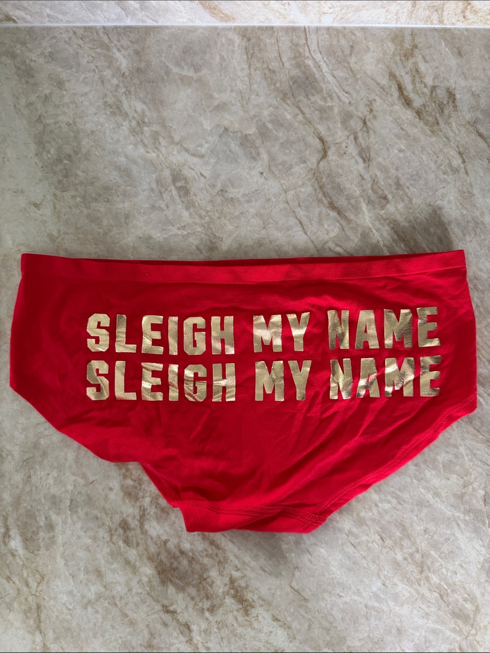 PINK Victoria's Secret Red Hipster Panty with Gold Foil Text. Size: M